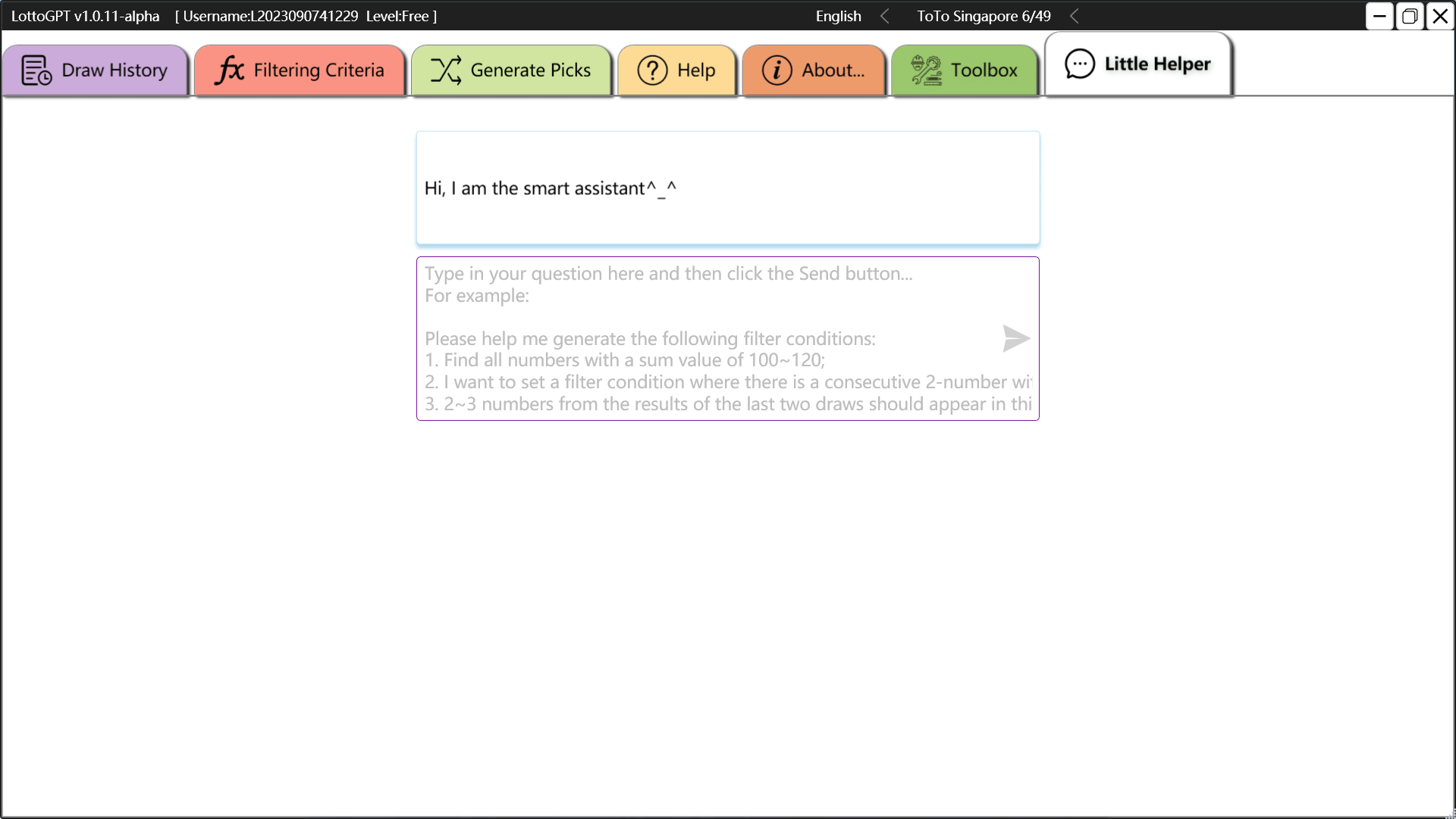 screenshot of lottoGPT interface 13
